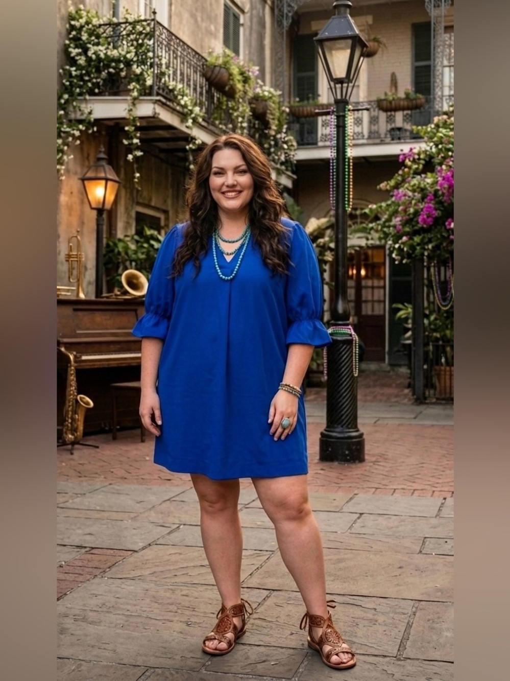 SHEIN Curve 4XL Royal Blue V-Neck Ruffle Sleeve Tunic Mini Dress Plus Size